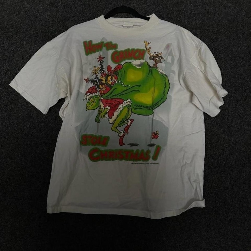 Vintage Dr. Seuss Grinch Christmas Graphic Tee Men's XL White Holiday